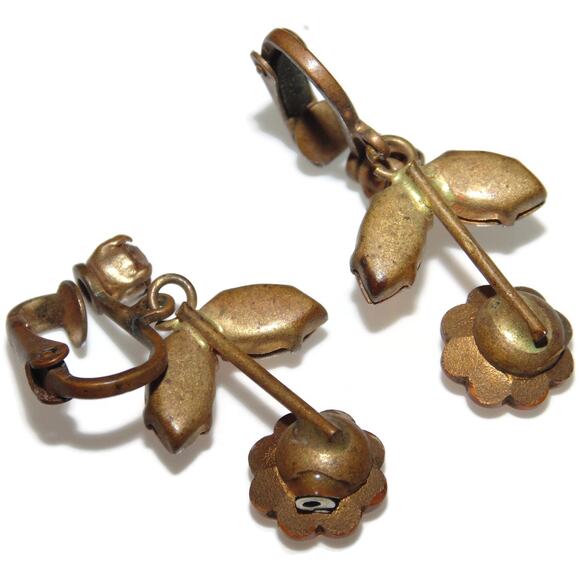 Vintage Estate Crystal Citrine Orange Stones Brooch Earrings Set Costume Jewelry - Picture 4 of 6